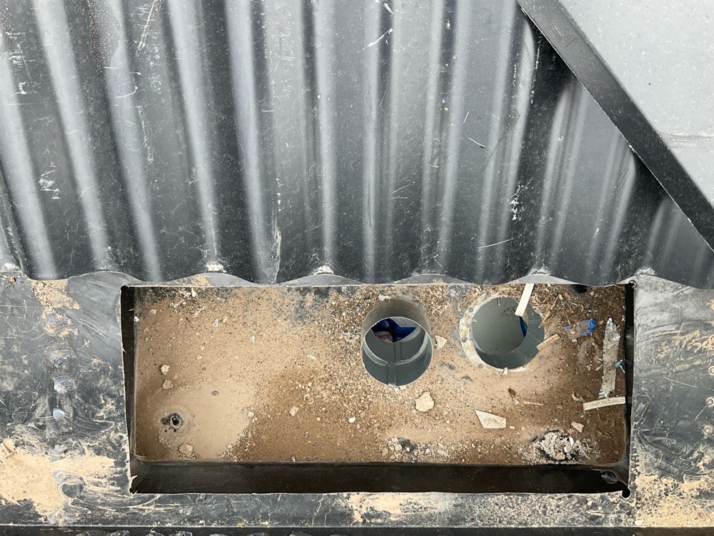 Box gutter high capacity overflow non-compliant, recorded during a pre-handover inspection in Fraser Rise, 4 km from Rockbank